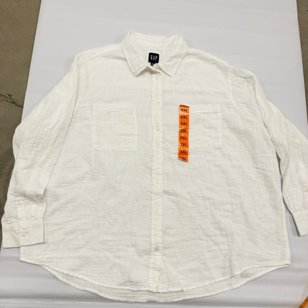Gap Womens XXL White Crinkle Gauze Long Sleeve Button Down Shirt Pocket Front